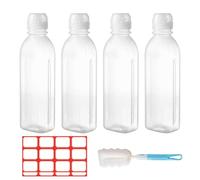 Bofanze 10oz Condiment Squeeze Bottle, 4 Pack Plastic Squeezy Sauce Bottles Clear Leak-Proof Condiment Bottle with Label and Cleaning Brush for Ketchup, BBQ, Sauces, Syrup, Dressings