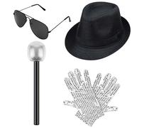Bofeiya 4 Pcs Dance Star Costume Singer Outfit Rockstar Cosplay Include Sequin Glove Black Hat Microphone Sunglasses for Halloween Pop Stage Outfits 80s 90s Cosplay (Style 1)