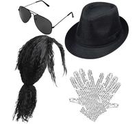 Bofeiya 4 Pcs Dance Star Costume Singer Outfit Rockstar Cosplay Include Sequin Glove Black Hat Microphone Sunglasses for Halloween Pop Stage Outfits 80s 90s Cosplay (Style 2)