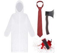 Bofeiya 4 Pcs Halloween Killer Costume Fancy Dress with Raincoat Ties Fake Blood for Halloween Dress Up