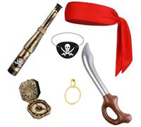 Bofeiya 7Pcs Pirate Cosplay Accessories Set Include Pirate Hat Eye Patch Red Bandana Plush Parrot for Halloween Role Play Dress Up Supplies (Style 2)