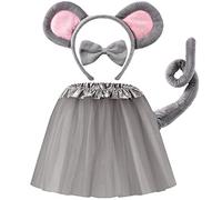 Bofeiya Animal Tutu Skirt Costume Set Pig Elephant Monkey Mouse Lion Headband Bow Tie Tail Tutu for Toddler Kids Halloween Fancy Dress Up Birthday Costume Accessories (Grey Rat)