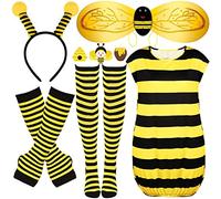 Bofeiya Bee Costume Set for Adults, Bee Bopper Antenna Headband, Arm Warmers, Knee Socks, Bee wings, Bee Dress for Women Halloween Cosplay Favors (M), Yellow