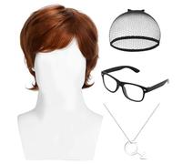 Bofeiya Set of 3Pcs Mens Spy Movie Wig-Brown wig,Black Frame Glasses for 70s Party Halloween Outfit