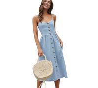 BOFETA Women's Basic V Neck Polka Dot Midi Dress Summer Spaghetti Strap Midi Dress Sleeveless Beach Midi Dress Blue XXL