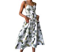 BOFETA Women's Summer Solid Color Camisole Long Dress Lightweight Sleeveless Long Dress Beach Vacation Long Dress White Flower L