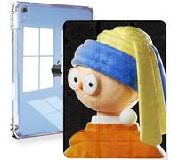 Boffdock Suitalbe for iPad (A16) 11th Generation Case 11 Inch 2025, with Pencil Holder,Unique Art Design Girl with a Pearl Earring, Trifold Stand Protective Clear sillicon Back Shell