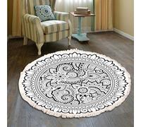BOFIBO Round Carpet Hand Woven Cotton Linen Area Rug Retro Bohemian Round Bedside Geometric Floor Mat Bedroom Home Decor Boho Mandala Tassel(K,Diameter 90cm)