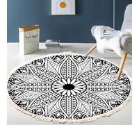 BOFIBO Round Carpet Hand Woven Cotton Linen Area Rug Retro Bohemian Round Bedside Geometric Floor Mat Bedroom Home Decor Boho Mandala Tassel(R,Diameter 90cm)