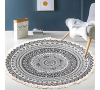 BOFIBO Round Carpet Hand Woven Cotton Linen Area Rug Retro Bohemian Round Bedside Geometric Floor Mat Bedroom Home Decor Boho Mandala Tassel(I,Diameter 60cm)