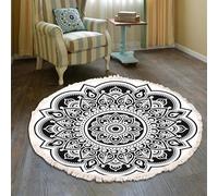 BOFIBO Round Carpet Hand Woven Cotton Linen Area Rug Retro Bohemian Round Bedside Geometric Floor Mat Bedroom Home Decor Boho Mandala Tassel(P,Diameter 100cm)