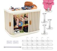 Bofiyma Foldable Doll Wardrobe Storage Cabinet for 6-7 inch Dolls - Complete Display Kit with 15 Hangers, Rod & 4 Stands - Sliding Door Organizer with Top Shelf