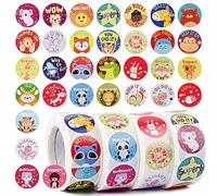 BOFUNX 2000pcs Reward Stickers for School Teachers - 4 Rolls Animal Cartoon Motivational Praise Stickers for Children Kids with 32 Patterns Teacher Supplies for Classroom, Potty Training (A)