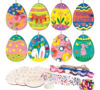 BOFUNX 24Pcs Easter Wooden Crafts Kit Wooden Easter Eggs DIY Crafts for Painting Unfinished Easter Crafts for Kids Easter Eggs Hanging Decorations Easter Party Supplies