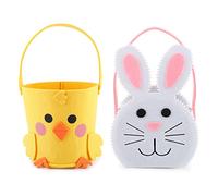 BOFUNX 2Pcs Easter Egg Hunt Baskets, Felt Easter Chick Bunny Baskets for Eggs Hunting Kids Easter Party Supplies