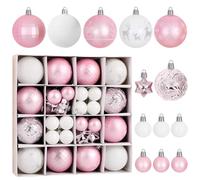 BOFUNX 44Pcs Christmas Balls Decoration Tree Baubles Glitter Hanging Ornaments Shatterproof for Holiday Home Party Decoration (Pink & White)