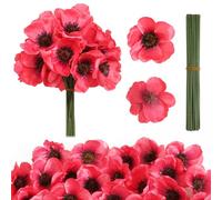 BOFUNX 50 Set Artificial Poppy Flowers Faux Red Poppy Flower Heads with Stems Fake Red Poppies for Veterans Day Grave Flower Bouquet Decoration Corsage Craft