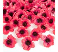 BOFUNX 50Pcs Artificial Poppy Flower Heads Stemless Faux Red Corn Poppies Flowers for Craft Veterans Day Christmas Grave Decoration