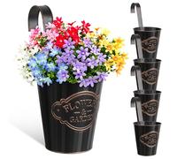 BOFUNX 5Pcs Vintage Hanging Flower Pots, 15cm Metal Black Plant Pots Hanging Planters with Detachable Hook for Railing Fence Balcony Garden Decoration (Matte Black, 15cm)
