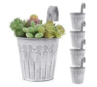BOFUNX 5Pcs Vintage Metal Flower Pots Hanging Garden Planter with Hook for Balcony Garden Fence Home Decoration