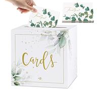 BOFUNX Wedding Card Box Set, Elegant White Kraft Wedding Card Post Box with 30Pcs Thank You Cards Wedding Guest Box for Reception