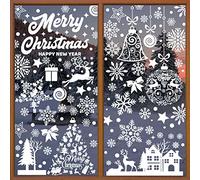 BOFYTR 192 PCS Christmas Window Stickers, 9 Sheets Reusable Christmas Window Decorations for Glass, Xmas PVC Snowflake Window Stickers White for Xmas Window Decorations Double Sided