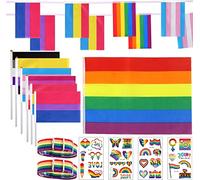 BOFYTR 20 PCS Pride Decoration Set,Include Waterproof and Reusable Pride Flag 5ft x 3ft,Handheld Small Flags,Pride Bunting,Rainbow Gay Pride Sticker and Pride Bracelet for Parade Festival (JAQZTZ-B)