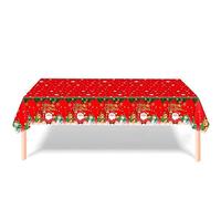 BOFYTR Christmas Table Cloth, Decoration Red Tablecloth with Santa and Snowman, 137 * 274cm Disposable Plastic Cover for Xmas Party, Holiday Decorations Supplies