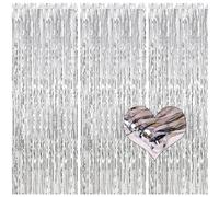 BOFYTR Foil Fringe Curtain, 3 Pack Silver Metallic Tinsel Curtain Birthday Decorations, Foil Curtain for Birthday Graduation Wedding Engagement Bridal Shower Bachelorette Holiday Party (Silver)