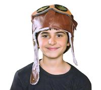 BOFYTR Kids Pilot Costume Hat with Aviator Goggles - Steampunk WW2 Style Pilot Hat - Vintage Faux Leather Fancy Dress Cap - Ideal for Roleplay, School Events, and World War 2 Costumes