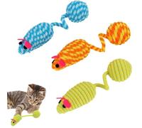 BOFYTR Kitten Toys for Indoor Cats, Interactive Cat Toy with Colourful Woven Mice, Cat Mouse Toy for Solo Play and Multi-Cat Interaction, Set of Three Mice Measuring 20 Cm by 5 Cm