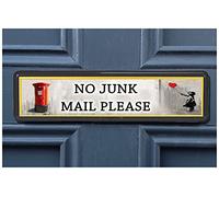 BOGAF UK Banksy Postbox Polite No Junk Mail Sign sticker for Letterbox Leaflet Flyers Menus Door Sticker for Home Office Shop (CHOOSE QUANTITY) (2x Banksy Postbox No Junk Mail Signs)