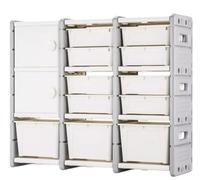 BOGAZY Kids Storage Unit Plastic Toy Storage Organizer With 11 Bins With 2 Cabinets Rack For Playroom Bedroom Furniture