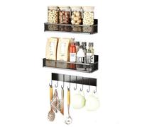 BOGAZY Spice Rack 3 Pack Magnetic Spice Rack for Refrigerator Organizer with 8-Hook Fridge Shelf for Kitchen Microwave Oven Storage Kitchen Organiser