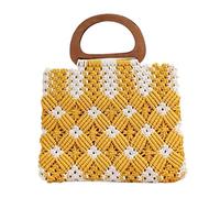 BOGAZY Straw Handbags Cotton Rope Woven Handbag With Wooden Handle Women Small Handbag Straw Bags For Women(Yellow)