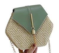 BOGAZY Straw Handbags Handbag Women Summer Bag Handmade Woven Beach Circle Shoulder Bag Straw Bags For Women(Grün)