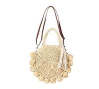 BOGAZY Straw Handbags Round Beach Bag Handmade Woven Crossbody Shoulder Bag Summer Straw Bags For Women(Beige)