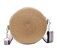 BOGAZY Straw Handbags Straw Woven Crossbody Women Round Shoulder Bag Ladies Tote Bag Straw Bags For Women(Khaki)