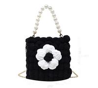BOGAZY Straw Handbags Summer Shoulder Bag Female Casual Pearl Chain Crossbody Bags Straw Bags For Women(Black)