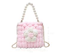 BOGAZY Straw Handbags Summer Shoulder Bag Female Casual Pearl Chain Crossbody Bags Straw Bags For Women(Pink)