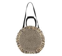 BOGAZY Straw Handbags Women Shoulder Bags Round Crossbody Woven Tassel Summer Beach Bag Straw Bags For Women(Black)