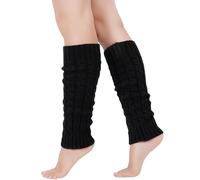 BOGCLEE 1 Pairs Women's Knit Leg Warmers, Leg Warmers Ladies, Chunky Cable Knee High Boot Cuffs, Boot Cuffs Warm Knee Warmers for Winter and Autumn Fashion, Black