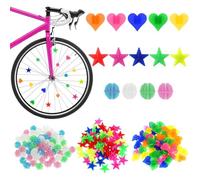 BOGCLEE 210 Pcs Bike Spoke Beads, Spokey Dokeys Plastic Clip-on Reflectors for Bicycle Wheels, Kids Bike Accessories Decor(Star, Heart, Round)