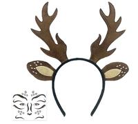 BOGCLEE Reindeer Headband, Deer Antler Headband, Deer Face Tattoo, Brown Antler Headbands Party Cosplay Cute Christmas Antlers Headbands for Halloween, Carnival, Elves Party