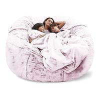 BOGDTF Bean Bag Chair Cover Giant bean bag sofa cover soft and comfortable fluffy fur bean bag bed sofa cover lazy sofa recliner cushion cover,Snow Pink,King