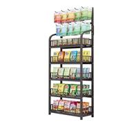 BOGDTF Potato Chip Retail Display Racks, Metal Floor-Standing Snack Candy Stand with 10 Hooks, Durable Steel Snack Shelf for Home Organization(Black,5-Tiers 60x27x166cm)