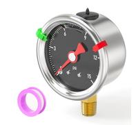 BOGERDACK 0-15PSI Stainless Steel Glycerin Filled Pressure Gauge 1.5" Black Dial Size, 1/8" NPT Lower Mount, for Tube, Water Pump, Gas, Liquid, Pressure Test (with Range Mark Pointer)