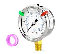 BOGERDACK 0-200psi Stainless Steel 1/4" NPT 2.5" Dial, Glycerin Liquid Filled Pressure Gauge Lower Mount Designed for Pressure Testing of Water, Oil and Air (with Range Mark Pointer)