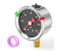 BOGERDACK 0-60PSI Stainless Steel Glycerin Filled Pressure Gauge 1.5" Black Dial Size, 1/8" NPT Lower Mount, for Tube, Water Pump, Gas, Liquid, Pressure Test (with Range Mark Pointer)