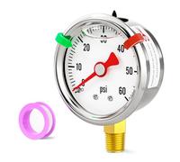 BOGERDACK 0-60psi Stainless Steel Glycerin Liquid Filled Pressure Gauge1/8 NPT 1.5" Dial, Lower Mount Designed for Pressure Testing of Water, Oil and Air (with Range Mark Pointer)